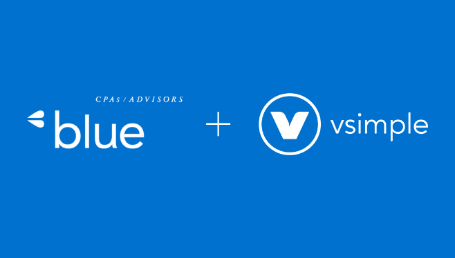 Blue & Co., LLC Announces New Partnership With Vsimple | Vsimple and Blue and Co logo